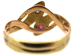Edwardian 14ct Gold Double Snake Ring Set With A Ruby & Diamond -Antique Jewellery Company e4caf857 dsc03337