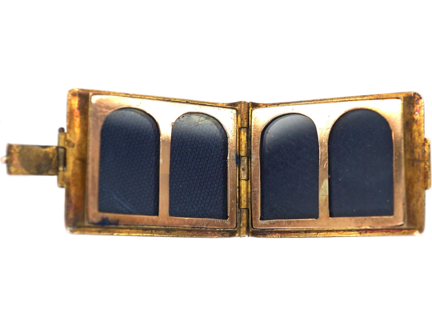 Victorian 18ct Gold & Blue Enamel Rectangular Book Locket With Four Glazed Compartments Inside 4 Victorian 18ct Gold & Blue Enamel Rectangular Book Locket With Four Glazed Compartments Inside - Image 2