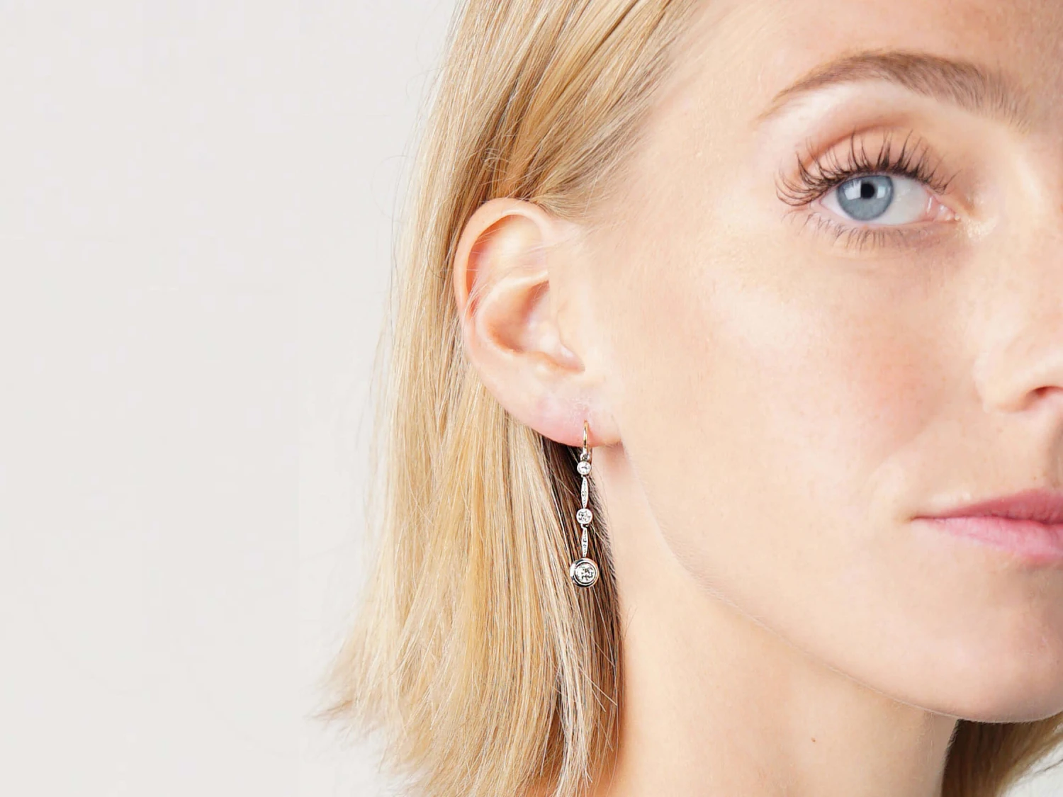 Art Deco 15ct Gold, Platinum & Diamond Triple Drop Earrings 5 Art Deco 15ct Gold, Platinum & Diamond Triple Drop Earrings - Image 3