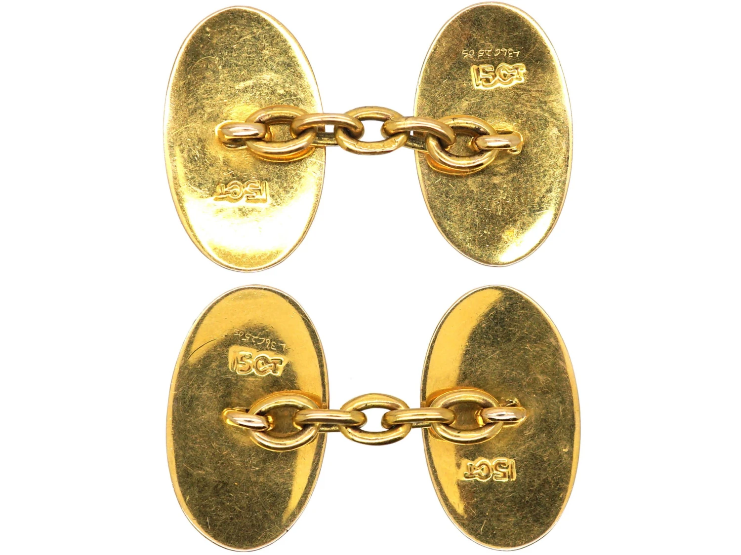 Art Deco 15ct Gold Oval Cufflinks With Blue & White Enamel Stripe Motif 4 Art Deco 15ct Gold Oval Cufflinks With Blue & White Enamel Stripe Motif - Image 2