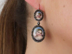 Victorian Cut Steel & Porcelain Cherub Drop Earrings 11 Victorian Cut Steel & Porcelain Cherub Drop Earrings -Antique Jewellery Company e6458b21 nsf02952