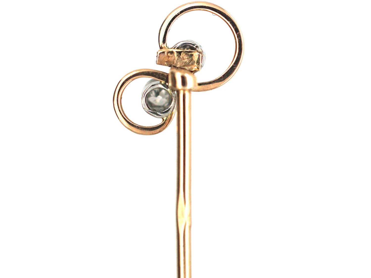 Edwardian 9ct Gold & Diamond Two Stone Twist Tie Pin 6 Edwardian 9ct Gold & Diamond Two Stone Twist Tie Pin - Image 4