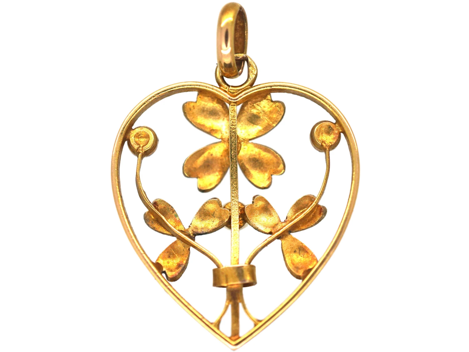 French Belle Epoque 18ct Gold Heart Pendant Set With Natural Pearls 5 French Belle Epoque 18ct Gold Heart Pendant Set With Natural Pearls - Image 3
