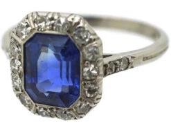 Art Deco Ceylon Sapphire & Diamond Platinum Octagonal Shaped Ring 13 Art Deco Ceylon Sapphire & Diamond Platinum Octagonal Shaped Ring -Antique Jewellery Company e8588495 dsc09460