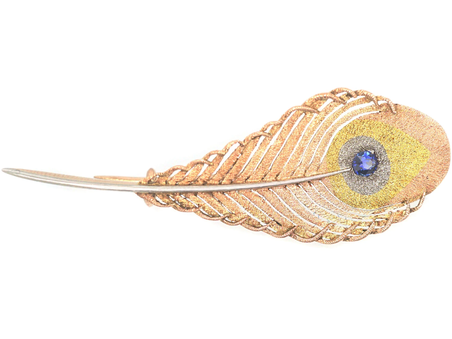 Edwardian Three Colour Gold Peacock Feather Brooch Set With A Sapphire 3 Edwardian Three Colour Gold Peacock Feather Brooch Set With A Sapphire