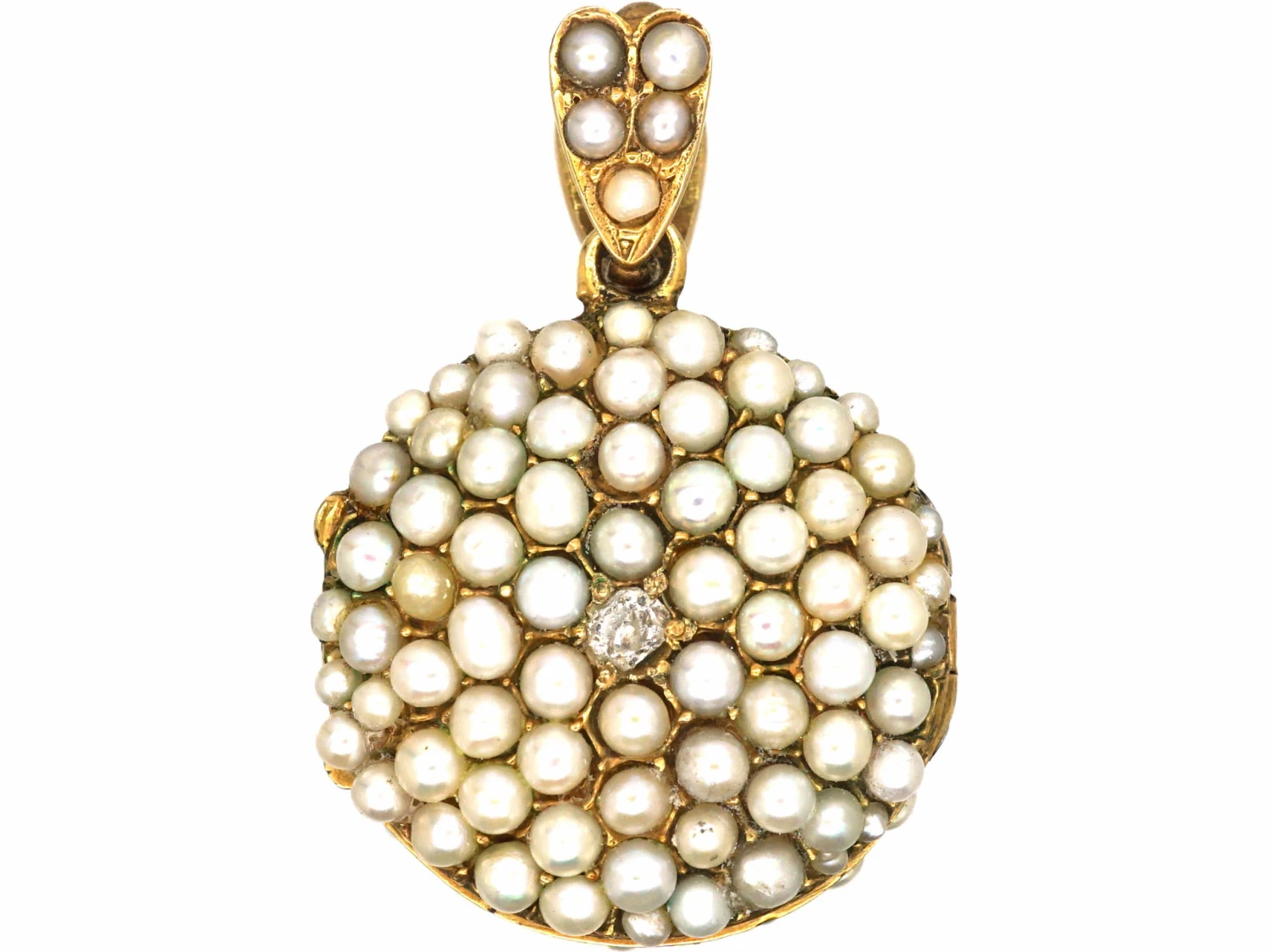 Edwardian 15ct Gold Double Sided Round Locket Set With Pearls, Emeralds & Diamonds 6 Edwardian 15ct Gold Double Sided Round Locket Set With Pearls, Emeralds & Diamonds - Image 4