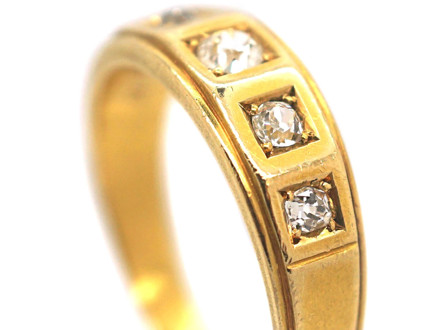 Victorian 18ct Gold Ring Set With Five Diamonds In Square Settings 4 Victorian 18ct Gold Ring Set With Five Diamonds In Square Settings - Image 2