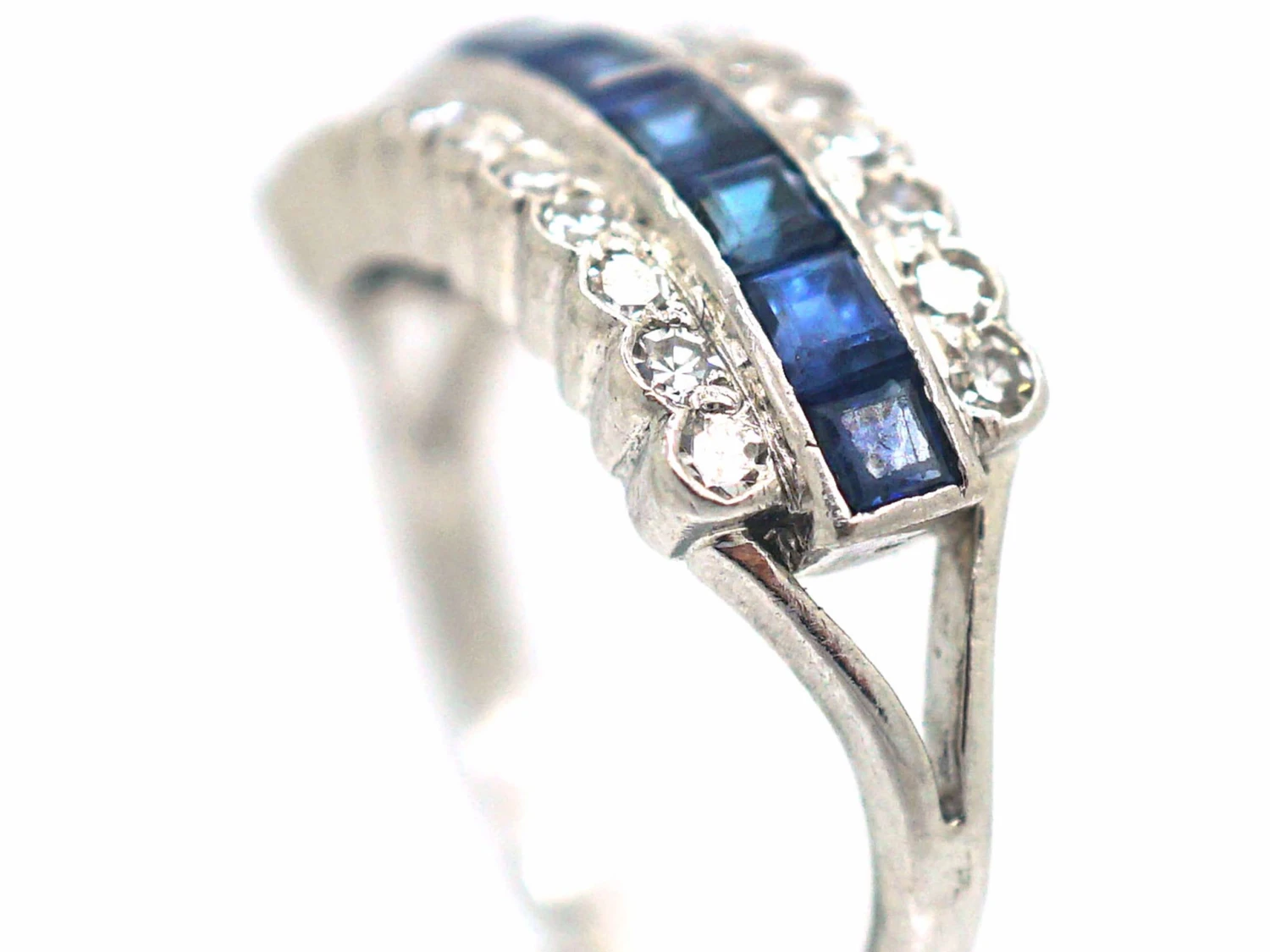 Art Deco Platinum Sapphire & Diamond Three Row Ring 4 Art Deco Platinum Sapphire & Diamond Three Row Ring - Image 2