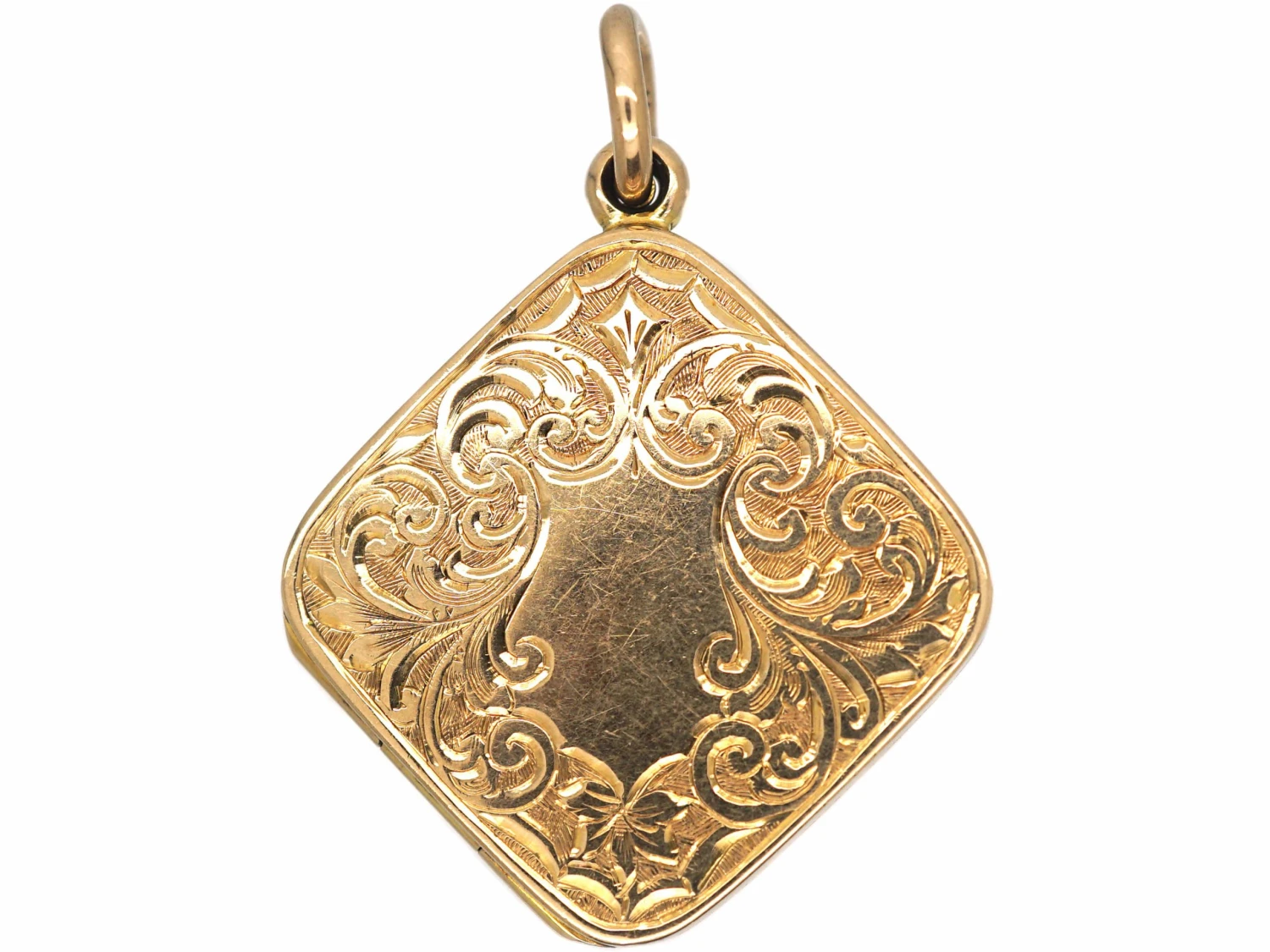 Art Deco 9ct Gold Diamond Shaped Locket With Ivy Leaf Detail 3 Art Deco 9ct Gold Diamond Shaped Locket With Ivy Leaf Detail