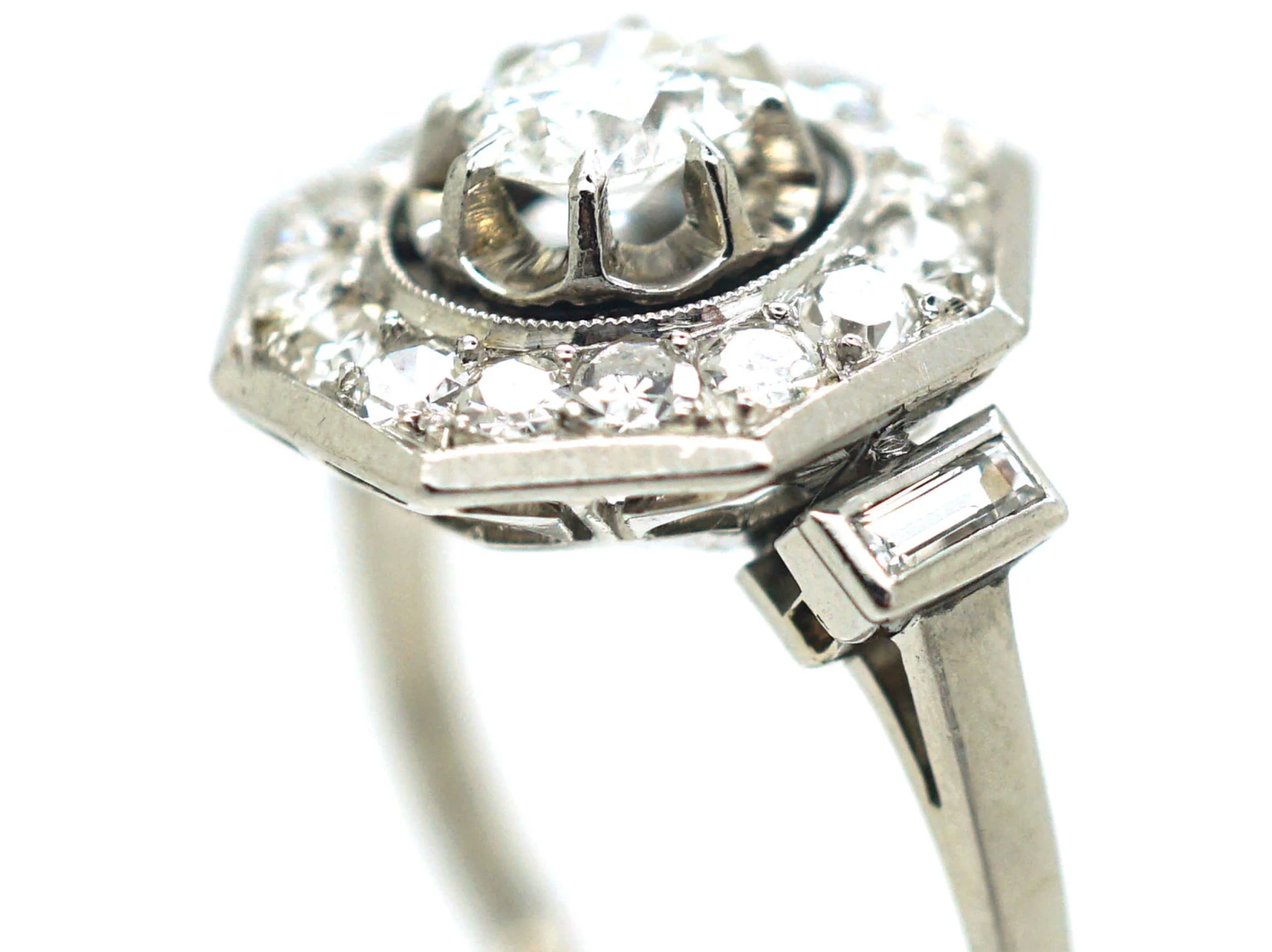 French Art Deco Platinum Octagonal Shaped Diamond Ring 4 French Art Deco Platinum Octagonal Shaped Diamond Ring - Image 2