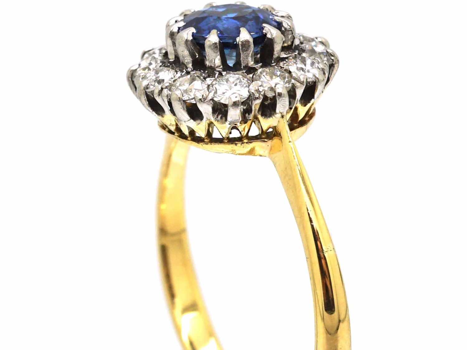 Retro 18ct Gold, Sapphire & Diamond Cluster Ring 4 Retro 18ct Gold, Sapphire & Diamond Cluster Ring - Image 2