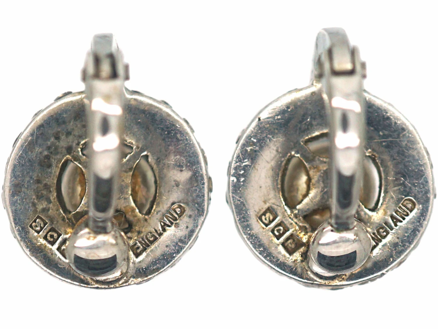 Art Deco Silver, Paste & Faux Pearl Clip On Earrings 4 Art Deco Silver, Paste & Faux Pearl Clip On Earrings - Image 2