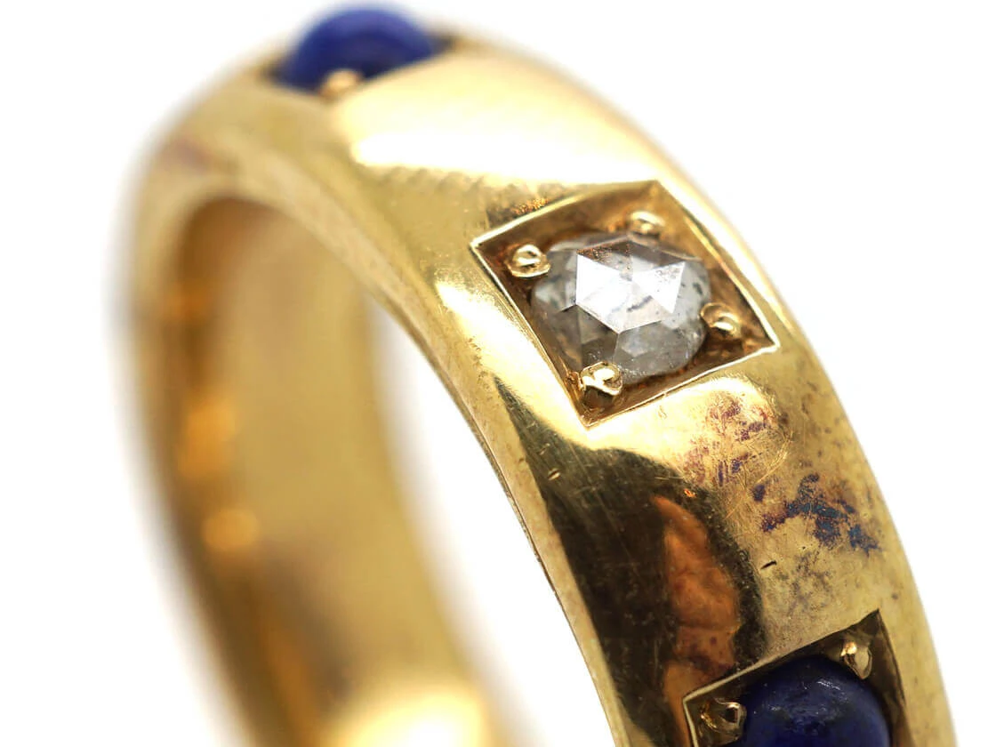 Victorian 22ct Gold Lapis Lazuli & Rose Diamond Eternity Ring 5 Victorian 22ct Gold Lapis Lazuli & Rose Diamond Eternity Ring - Image 3