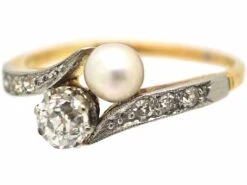 Edwardian 18ct Gold & Platinum Crossover Ring Set With A Natural Pearl & A Diamond 15 Edwardian 18ct Gold & Platinum Crossover Ring Set With A Natural Pearl & A Diamond -Antique Jewellery Company eeb110b2 dsc09162 scaled 1