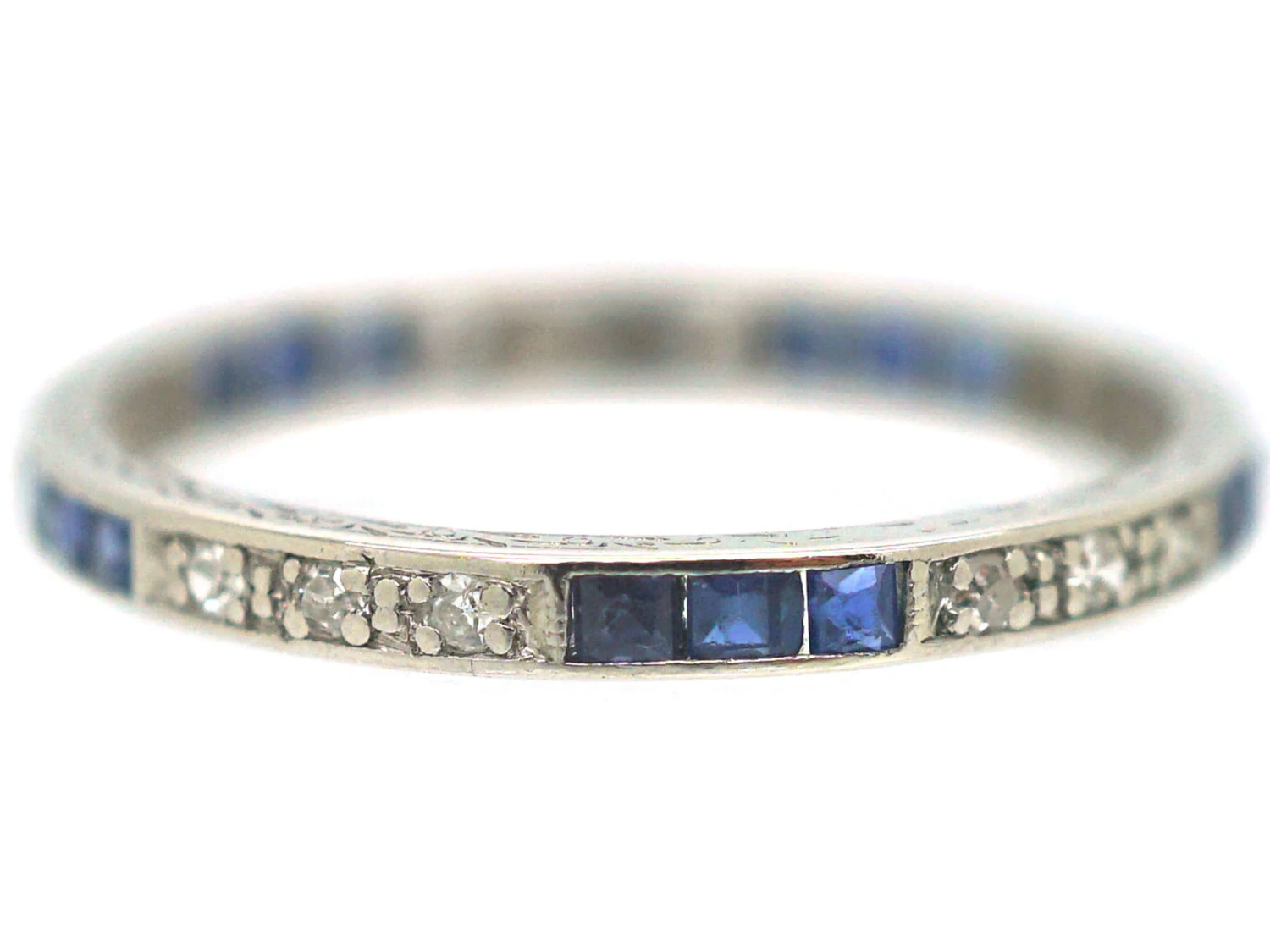 Art Deco Platinum, Sapphire & Diamond Narrow Eternity Ring 7 Art Deco Platinum, Sapphire & Diamond Narrow Eternity Ring - Image 5