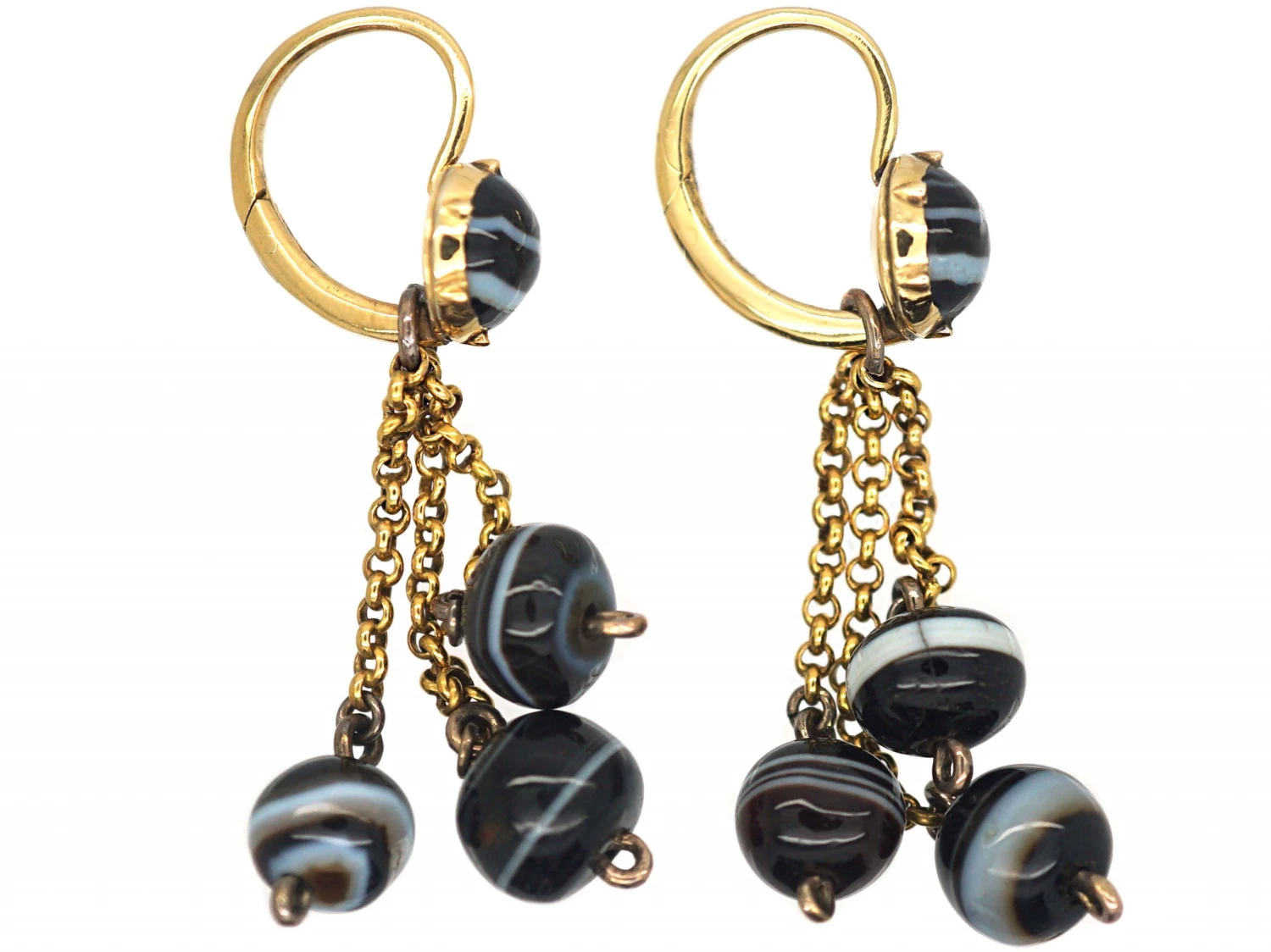 Georgian 18ct Gold & Banded Onyx Drop Earrings 5 Georgian 18ct Gold & Banded Onyx Drop Earrings - Image 3