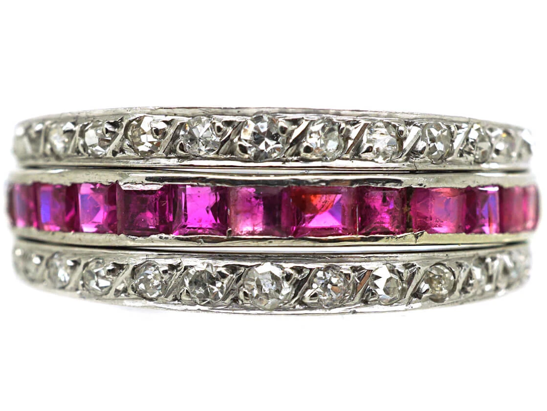 Art Deco 18ct White Gold Ruby, Diamond & Sapphire Flipover Ring 3 Art Deco 18ct White Gold Ruby, Diamond & Sapphire Flipover Ring