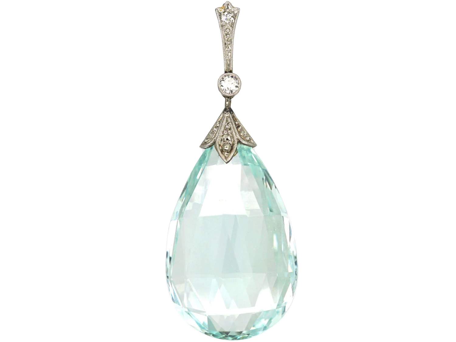Art Deco 15ct Gold & Platinum, Aquamarine & Diamond Pendant 3 Art Deco 15ct Gold & Platinum, Aquamarine & Diamond Pendant