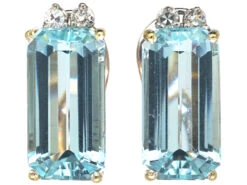 18ct White Gold Aquamarine & Diamond Rectangular Shaped Clip On Earrings