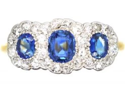 Edwardian 18ct Gold & Platinum, Triple Cluster Ring Set With Sapphires & Diamonds