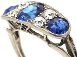 French Art Deco Platinum, Three Stone Sapphire & Diamond Ring 9 French Art Deco Platinum, Three Stone Sapphire & Diamond Ring -Antique Jewellery Company f6244344 dsc07262