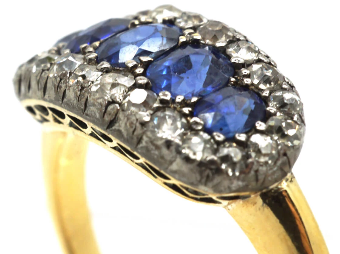 Victorian 18ct Gold Five Stone Sapphire & Diamond Ring 4 Victorian 18ct Gold Five Stone Sapphire & Diamond Ring - Image 2