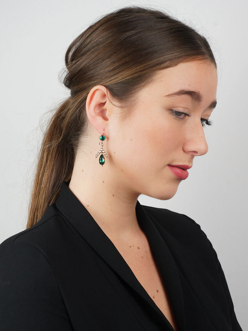 Georgian Green Paste & Pearl Gold Drop Earrings 4 Georgian Green Paste & Pearl Gold Drop Earrings - Image 2