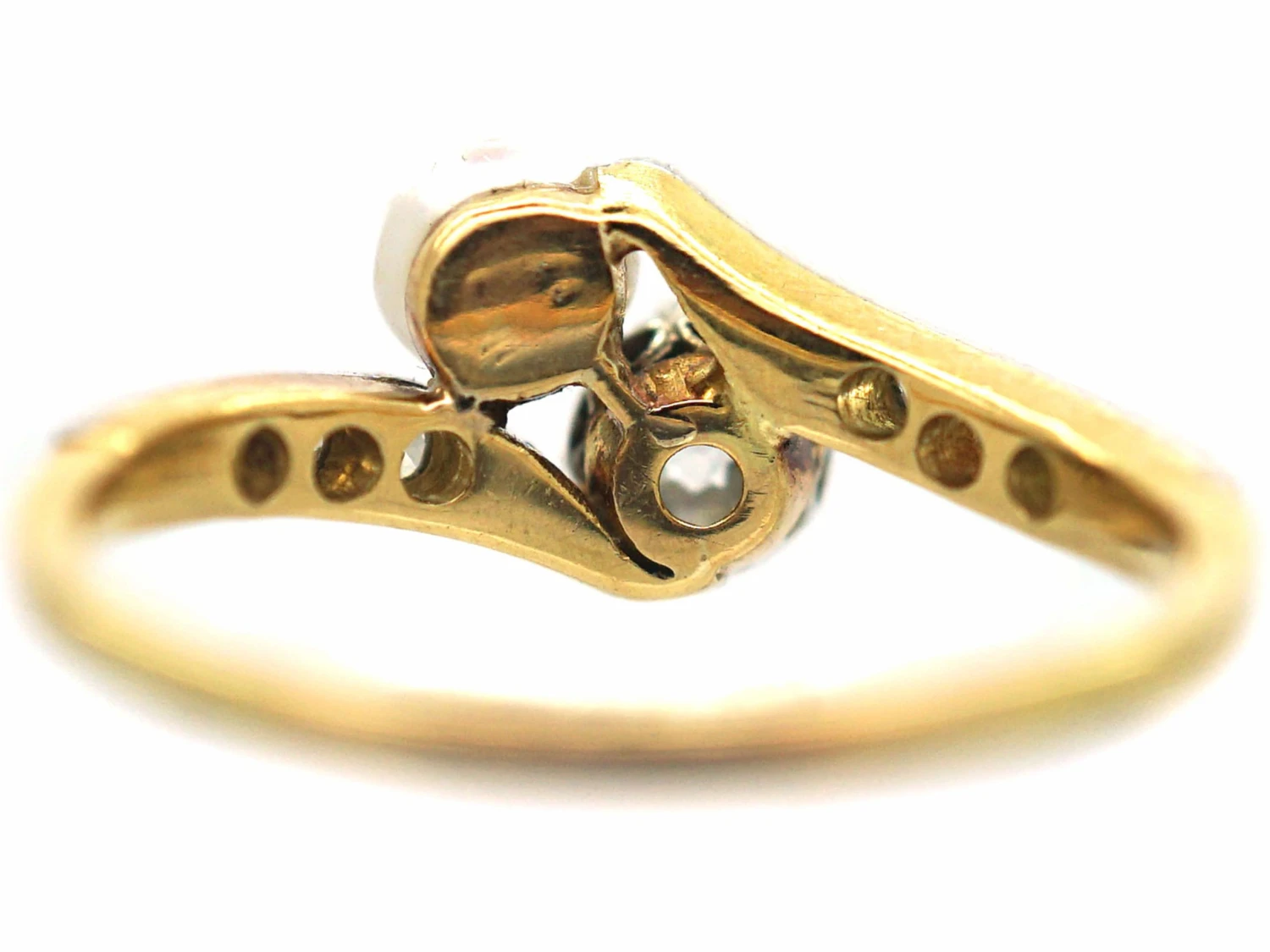 Edwardian 18ct Gold & Platinum Crossover Ring Set With A Natural Pearl & A Diamond 7 Edwardian 18ct Gold & Platinum Crossover Ring Set With A Natural Pearl & A Diamond - Image 5