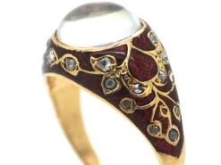 Edwardian 18ct Gold, Moonstone, Enamel & Rose Diamond Ring -Antique Jewellery Company fb0ae3e1 dsc04422 scaled 1