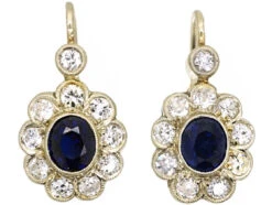 Austrian Art Deco 14ct White Gold Sapphire & Diamond Earrings