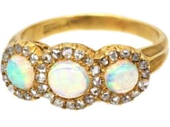 Edwardian 18ct Gold, Three Stone Opal & Rose Diamond Triple Cluster Ring 15 Edwardian 18ct Gold, Three Stone Opal & Rose Diamond Triple Cluster Ring -Antique Jewellery Company fb704721 dsc06869