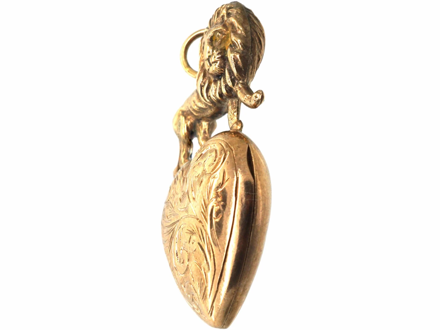 Edwardian 9ct Gold Heart Shaped Locket With Lion Above 5 Edwardian 9ct Gold Heart Shaped Locket With Lion Above - Image 3