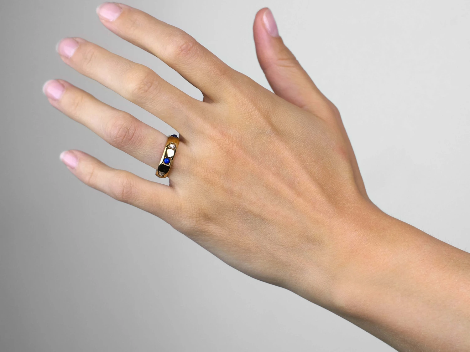 Victorian 22ct Gold Lapis Lazuli & Rose Diamond Eternity Ring 4 Victorian 22ct Gold Lapis Lazuli & Rose Diamond Eternity Ring - Image 2