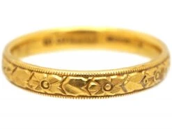 Edwardian 22ct Gold Wedding Ring With Flower Detail 11 Edwardian 22ct Gold Wedding Ring With Flower Detail -Antique Jewellery Company ff58fe9f gold engraved wedding band4 scaled 1