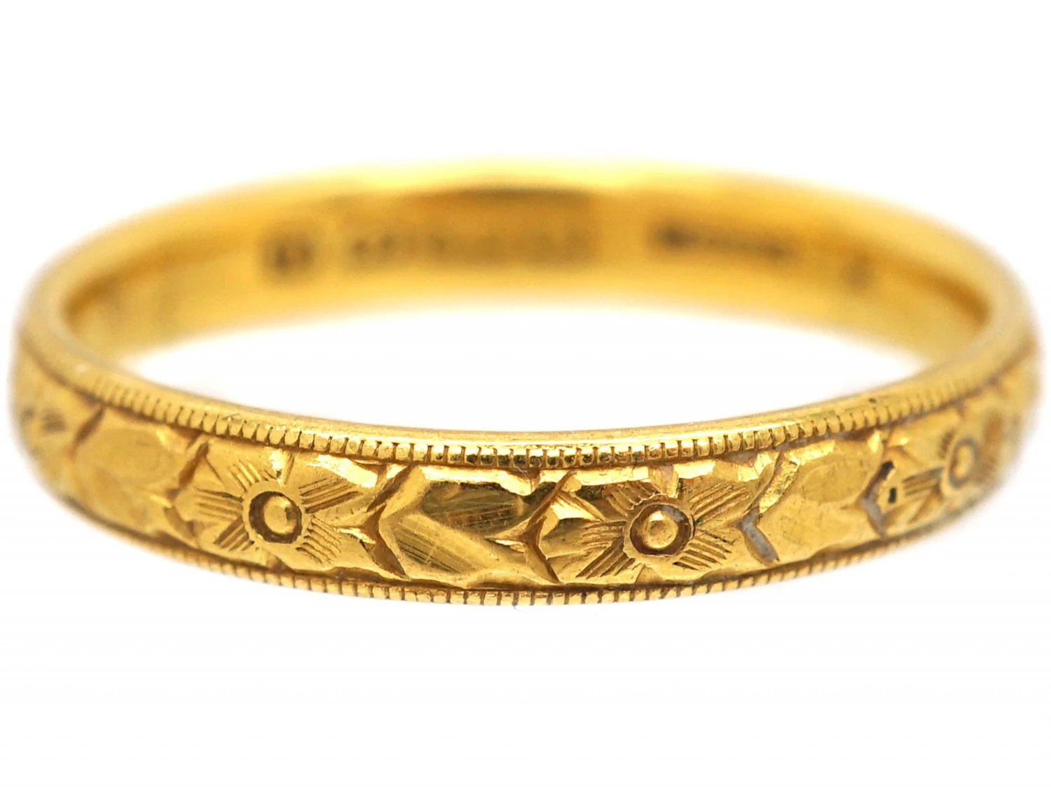 Edwardian 22ct Gold Wedding Ring With Flower Detail 7 Edwardian 22ct Gold Wedding Ring With Flower Detail - Image 5