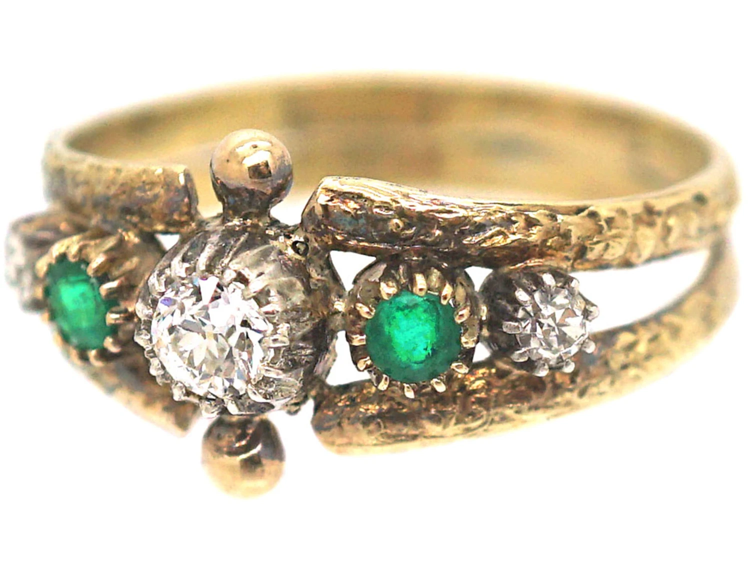 Victorian 18ct Gold Ring Set With Emerald & Diamonds 8 Victorian 18ct Gold Ring Set With Emerald & Diamonds - Image 6